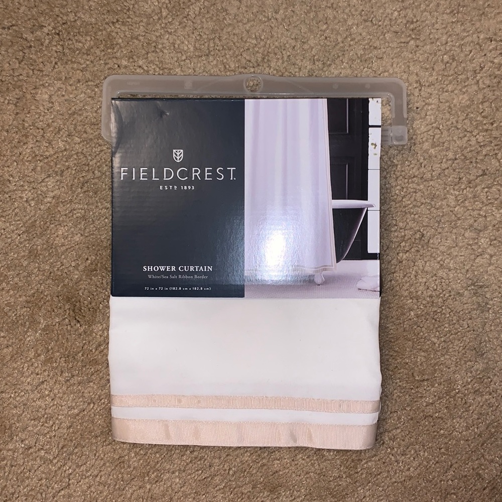 NWT Fieldcrest - Cotton Shower Curtain with Ribbon Border
